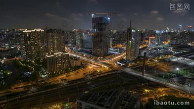 上海上海建设京沪高铁金融街融悦中心夜景固定延时摄影